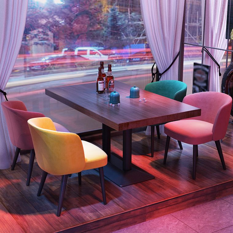 Mesa de comedor industrial Mesa de madera maciza de pino con base negra para comedor
