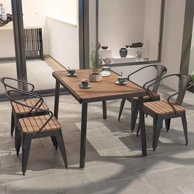 Mesa de comedor de madera maciza industrial Mesa de cocina en la naturaleza con metal 4 patas
