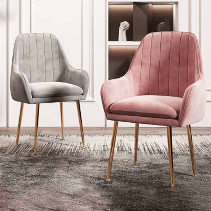 Modern Style Cloth Overturning Armrest Sewn Pillow Back Metal Arm Chair