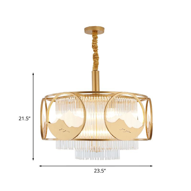 Vierkante/ronde kristallen staven Drop Lamp traditionele 8 lichten zitkamer kroonluchter met goud frame