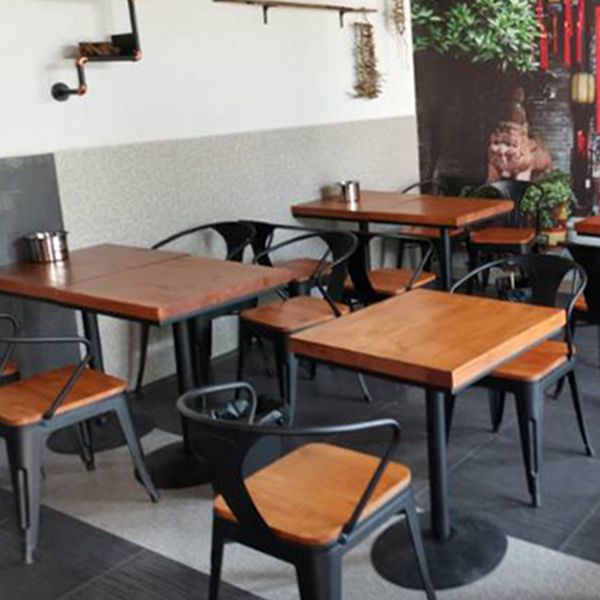 Solid Wood Industrial Dining Table Brown Square Table with Metal Base for Dinning Room