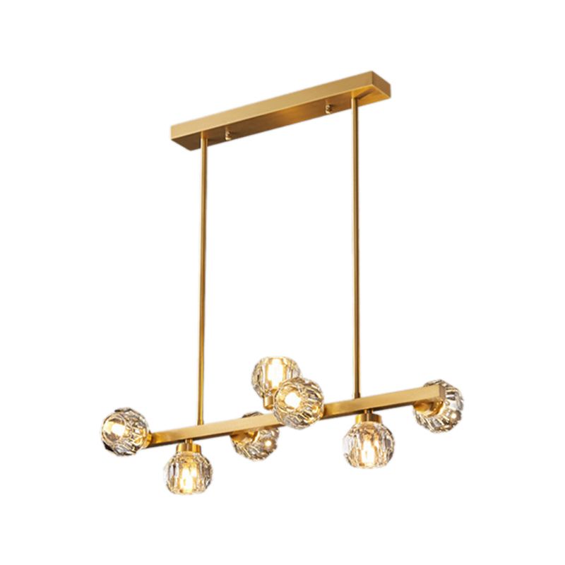 Solid Brass and Crystal Ceiling Pendant Fixture Multi - Head Kitchen Island Light in Gold