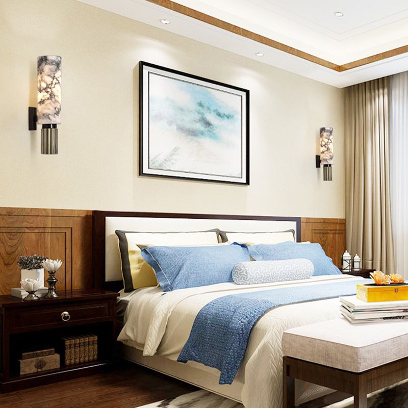 Single Modern Brass Wall Mounted Sconce Cylindrical Shaded Wall Light for Bedroom