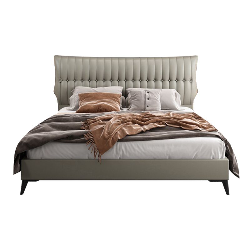 Contemporary Grey Upholstered Rectangular Headboard Standard Bed