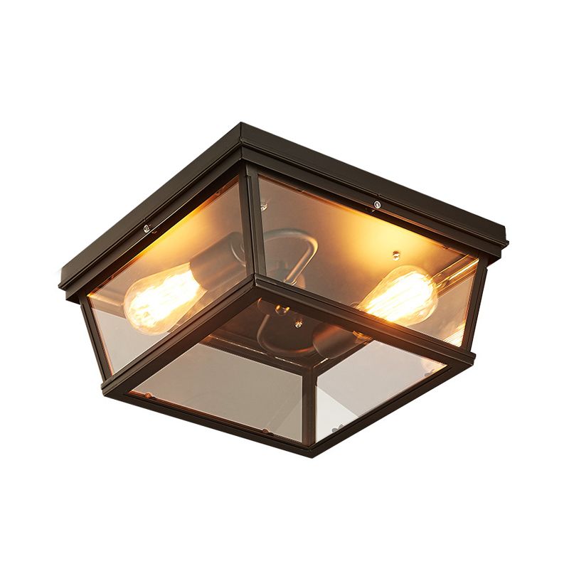 Black Cube Flush Mount Ceiling Light Farmhouse Clear Glass 2 Bulbs Kitchen Flushmount Lighting