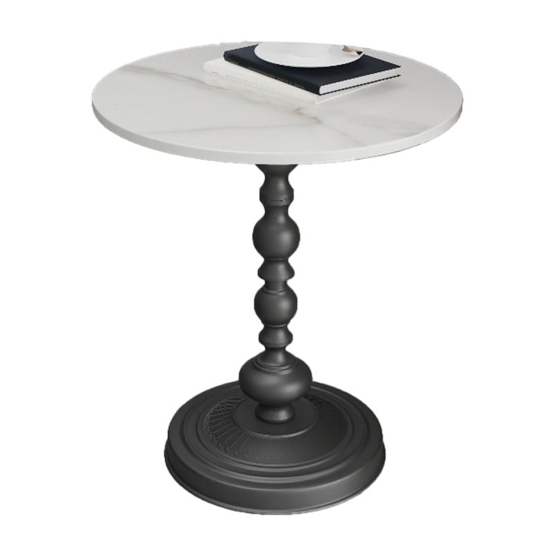 Modern Pedestal Corner Table Round Slate Side End Table for Living Room
