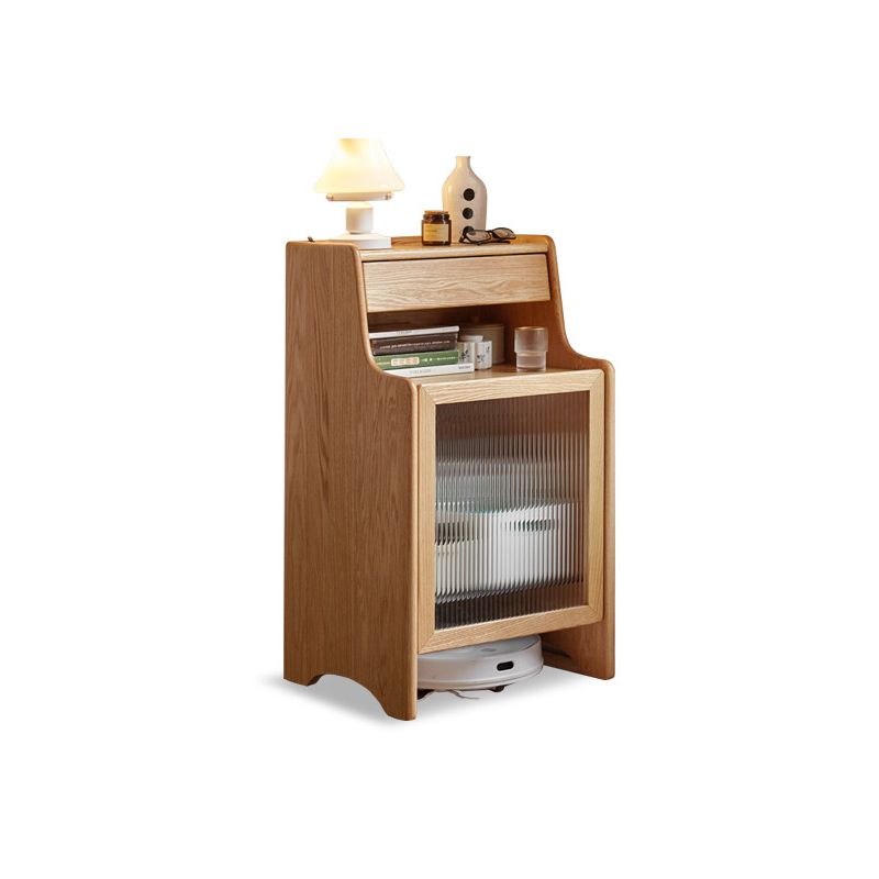 Glass Paned Living Room Contemporary Solid Wood Accent Cabinet with Drawer