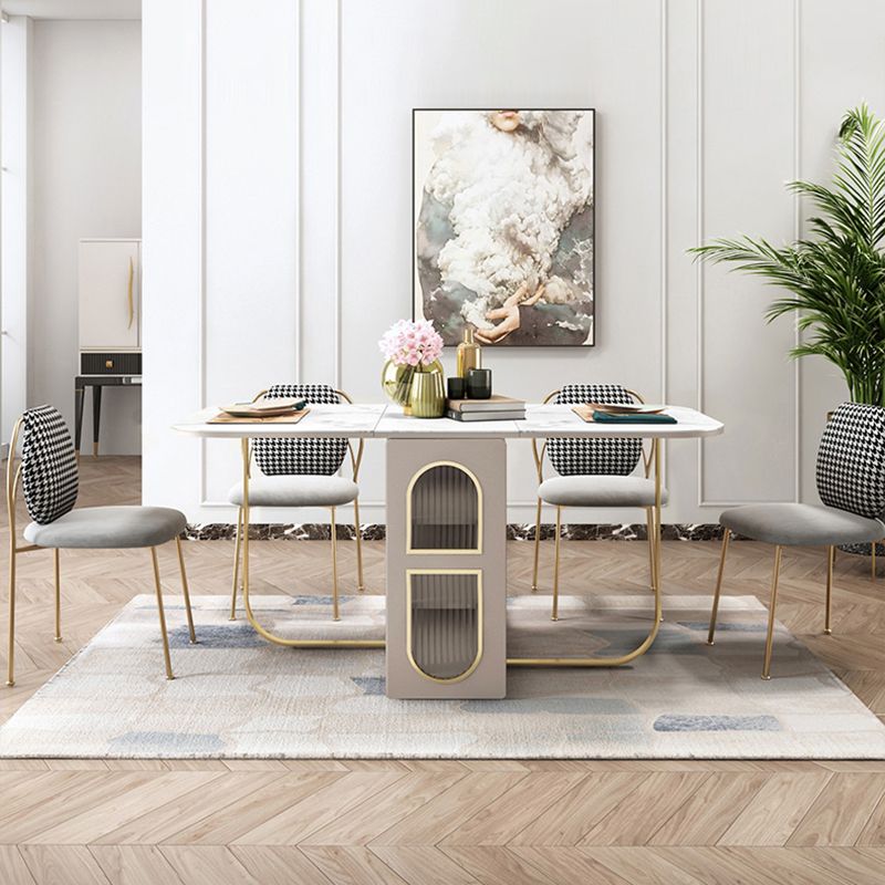 Moderna 1/2/3/5 Piezas Mesa de comedor blanca con juego de comedor plegable de piedra sinterizada