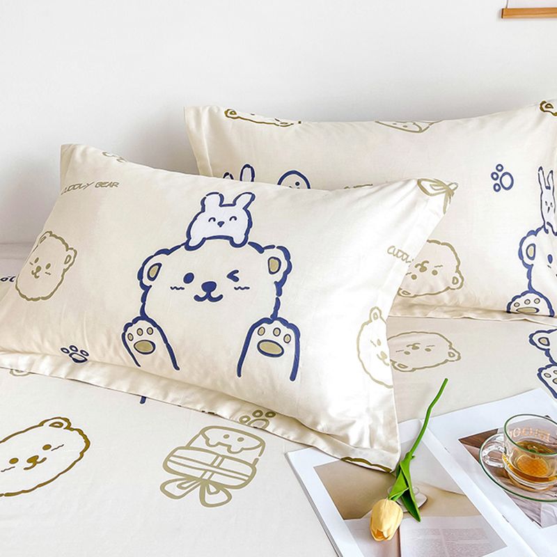 Popular Bed Sheet Cartoon Bear Patterned Fade Resistant Non-Pilling 100 Cotton Bed Sheet