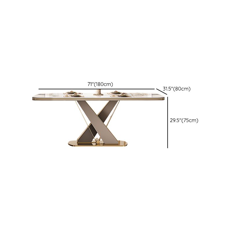 Traditional Luxury Dining Table Stone Rectangle Fixed Table with Pedestal Base