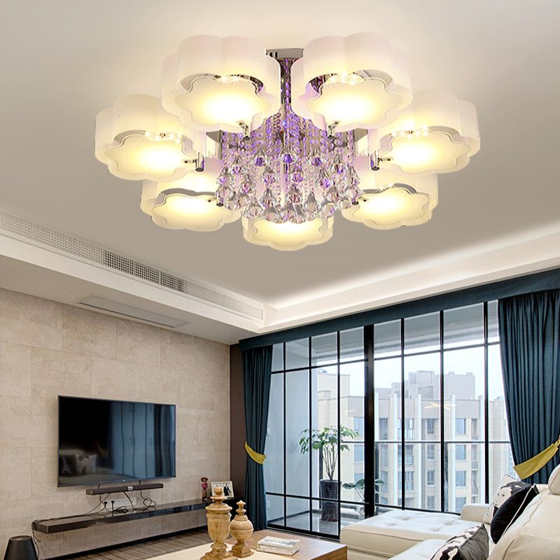 Lampada in metallo in metallo argento moderno illuminazione a soffitto per camera da letto multipla con tonalità di vetro