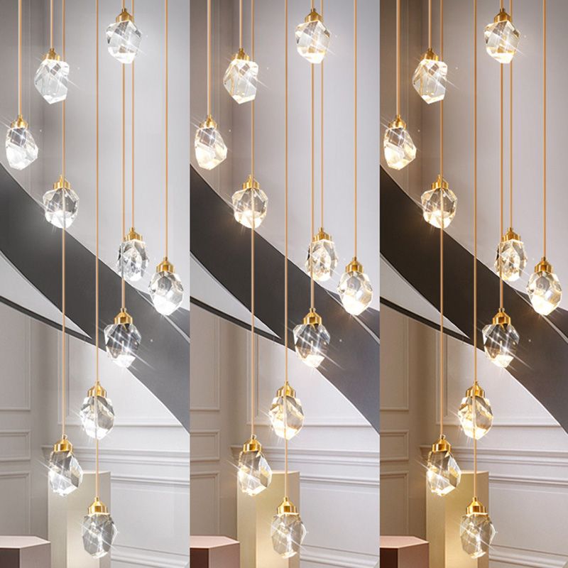 Contemporary Pendant Clear Crystal Hanging Ceiling Light for Spiral Stair