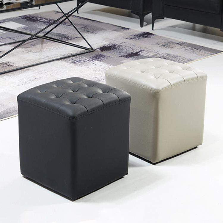 Contemporary Stain Resistant Standard Square Yellow Leather Pouf