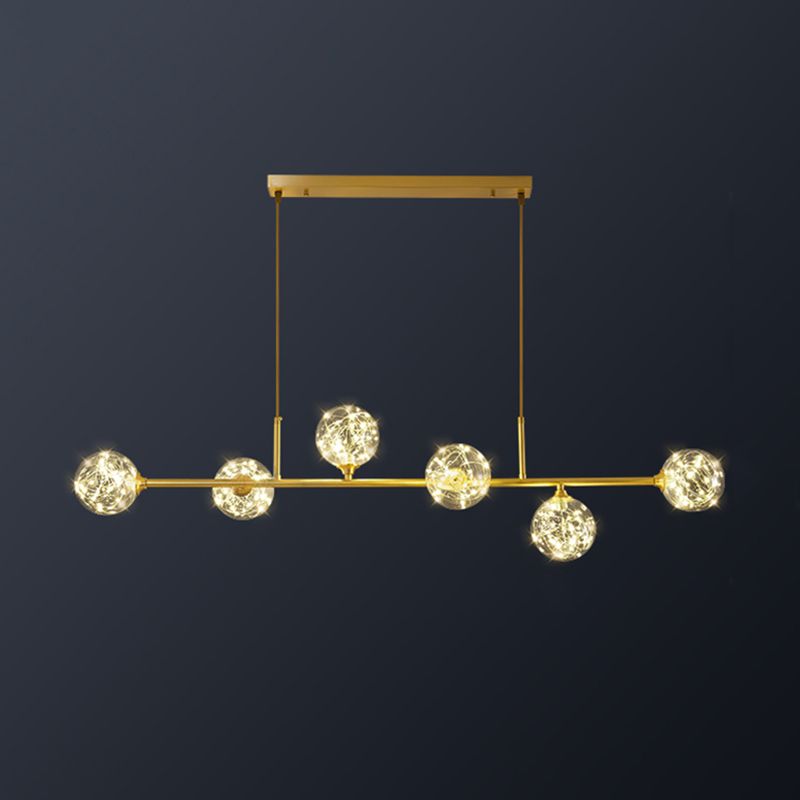 Clear Glass Sphere Shade Pendant Light Minimalist Brass LED Hanging Island Lighting