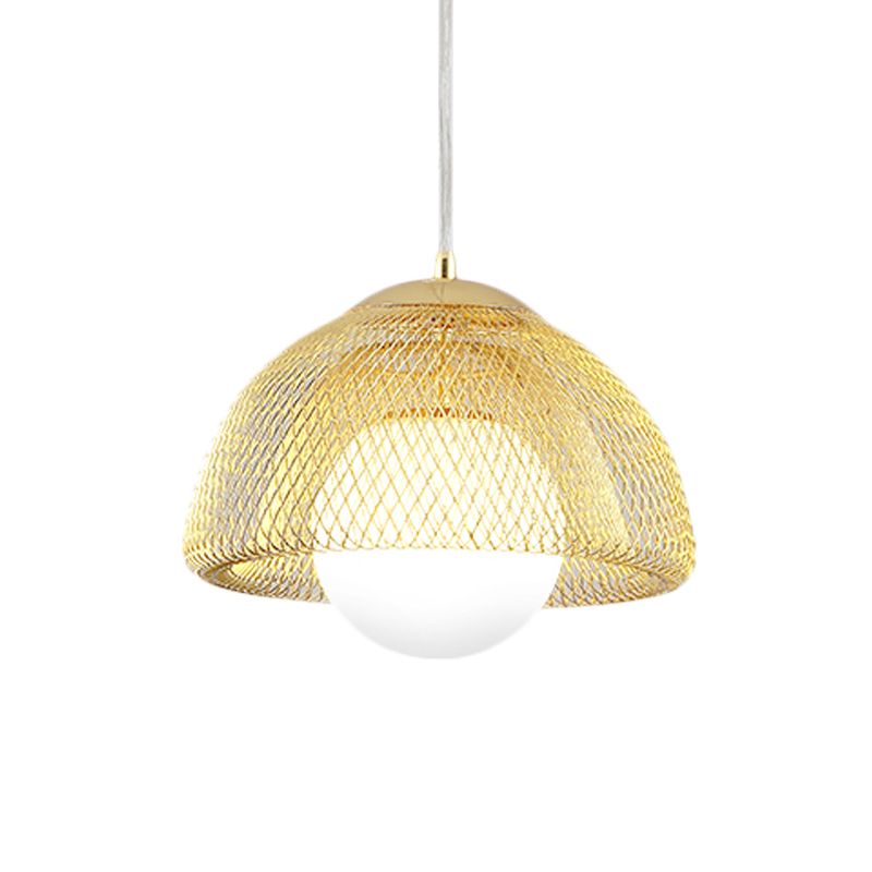 Opal Matte Glass Globe Pendant Light Vintage 12"/16" Wide 1 Light Hanging Lamp Kit with Dual Mesh Screen in Gold