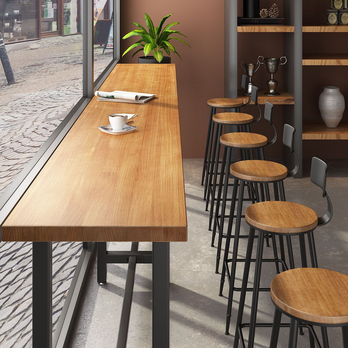 Industrial Style Bar Table 1/7 Pieces Rectangle Solid Wood Counter Set