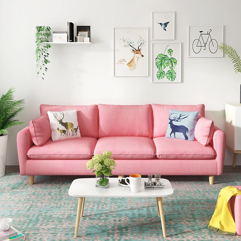 Fabric 3 Seater Settee Furniture Square Arm Standard Sofa with 3 Pillows