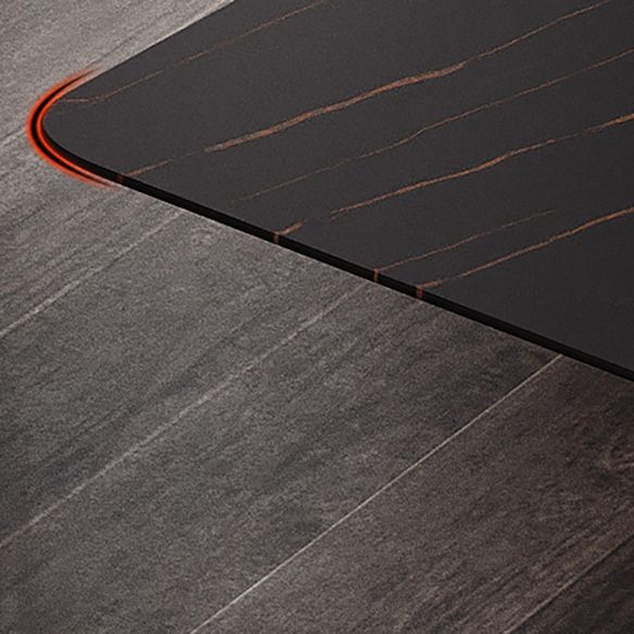 Minimalist Sintered Stone Dining Room Set with Rectangle Top and Metal Base Formal Table Set