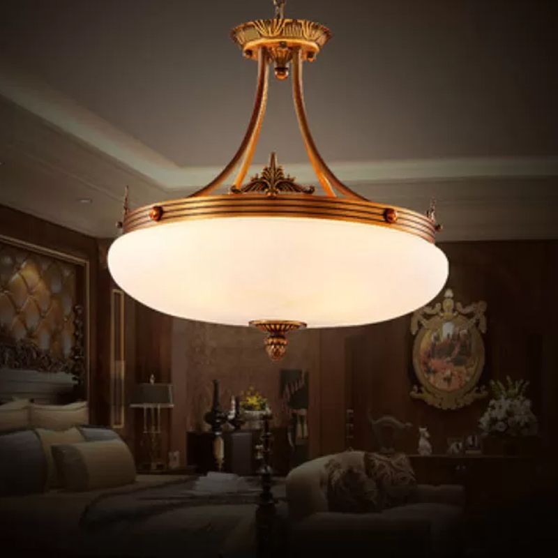 Brass 4/5/6 Lights Pendant Lighting Traditional White Glass Oval Hanging Ceiling Light for Living Room