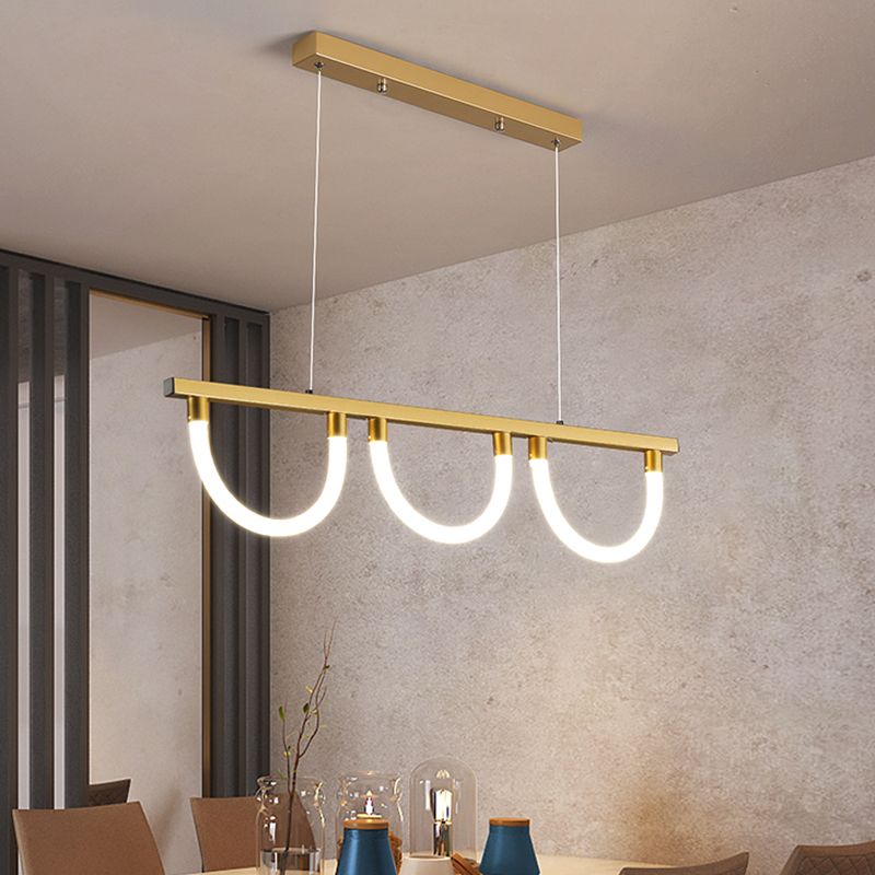 Semicircle Kitchen Down Lighting Acrylic 3 Lights Contemporary Island Lamp in Black/Gold
