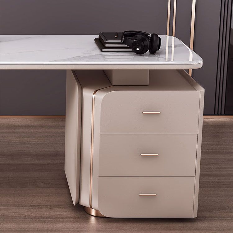 Task Drawer 3 Drawers Task Desk Rectangular Shaped Office Desk in White for Office