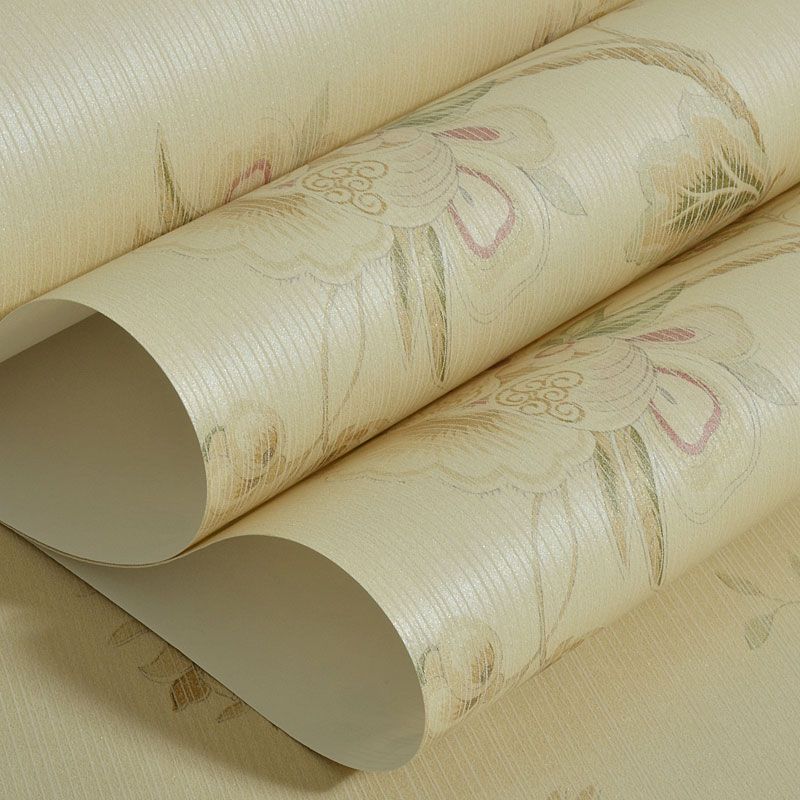 Flower and Bird Wall Decor in Soft Yellow Non-Woven Fabric Wallpaper for Home, 31' x 20.5"