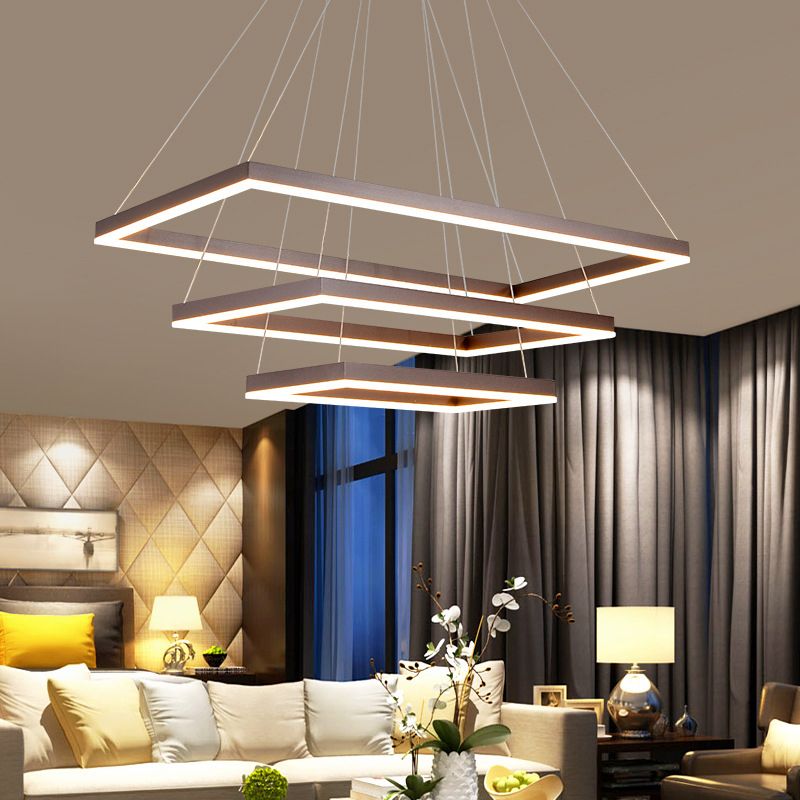 Multi-Layer Bedroom Chandelier Acrylic 1/2/3-Light LED Minimalist Suspension Pendant in Coffee, Warm/White/Natural Light