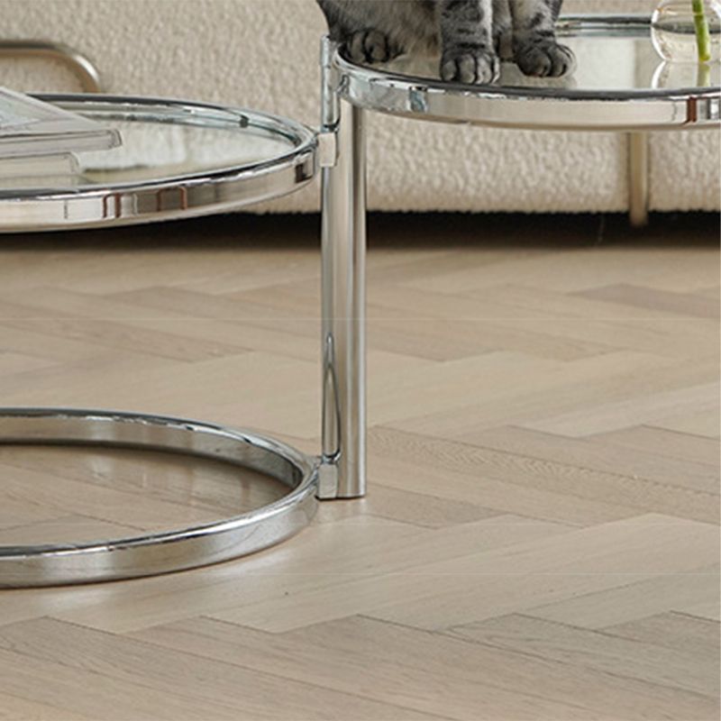 Round with Metal Accents Coffee Table Extendable Modern Glass Cocktail Table