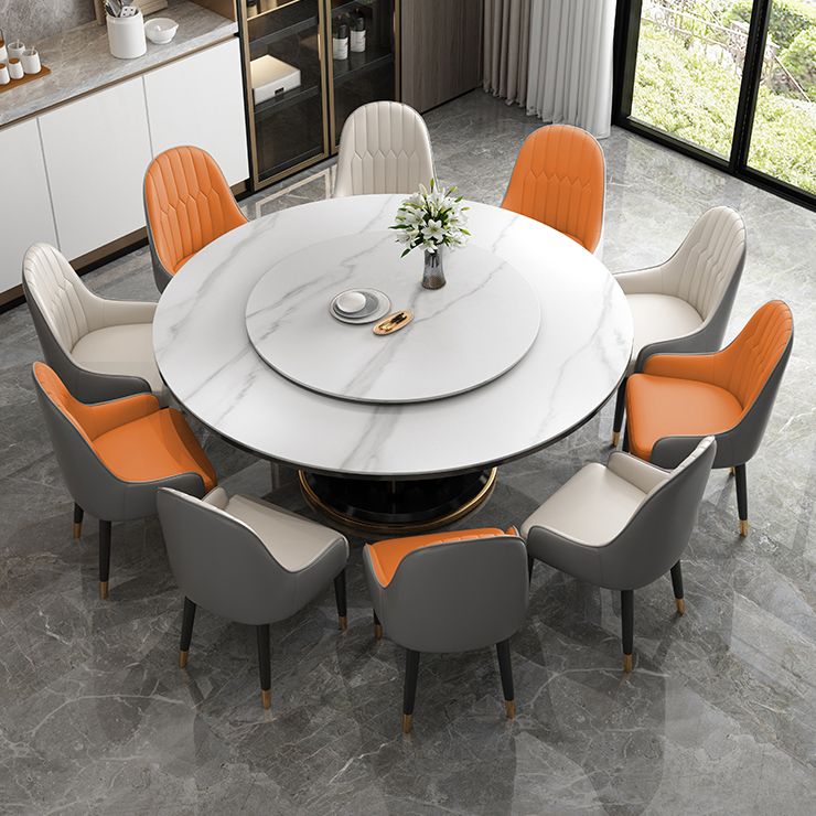 Modern Simple Dining Table Round Dinner Table with Rubberwood Base for Dining Room