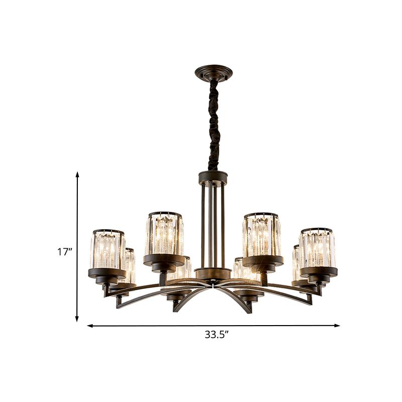 Zwart 8 lampen kroonluchter verlichting modernisme kristallen cilinder suspensie licht voor woonkamer
