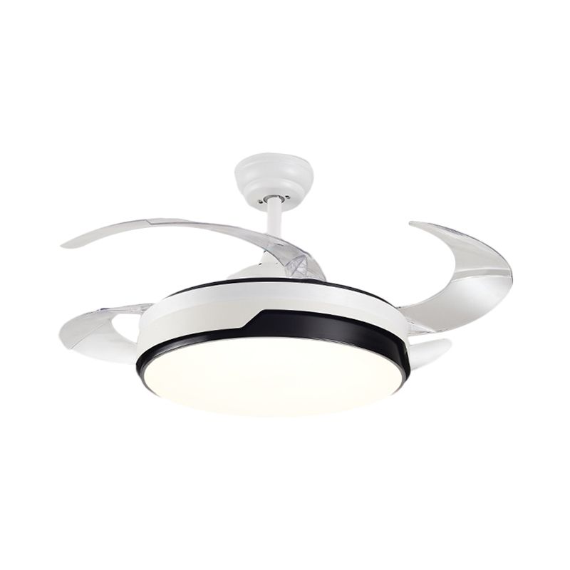 Acryl-trommelvormig plafondventilator licht Minimalisme Wit met 4-blade LED Semi Flush Mount Lighting, 42 "breed
