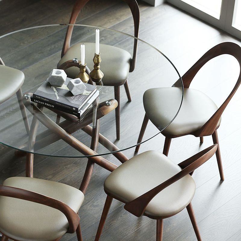 Modern Round Glass Clear Top Dining Table with Single Pedestal