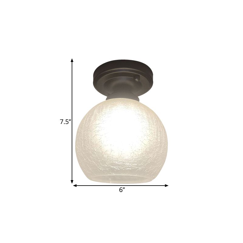 Rural Style Global Flush Light Single Bulb White Textured Glass Ceiling Mounted Fixture in Black, 6"/7"/8" Wide