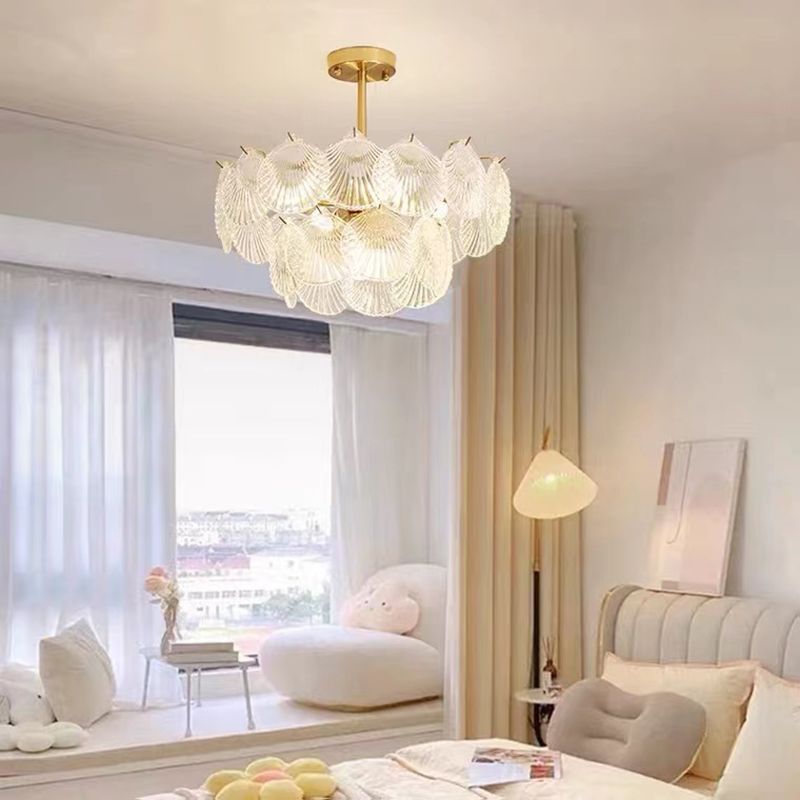Gold Modern Metal Ceiling Light Geometric Shape Island Light with Shell Shade for Bedroom
