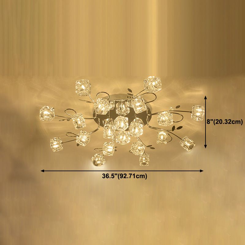 Cube contemporain Flush Lightture Crystal Flush Plafond Light en argent