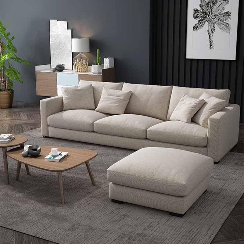 Contemporary Beige Sofa with Loose Back and Square Arms in Linen