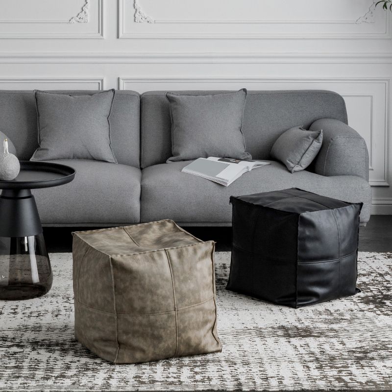 Modern Square Pouf Leather Water Resistant Pouf for Living Room