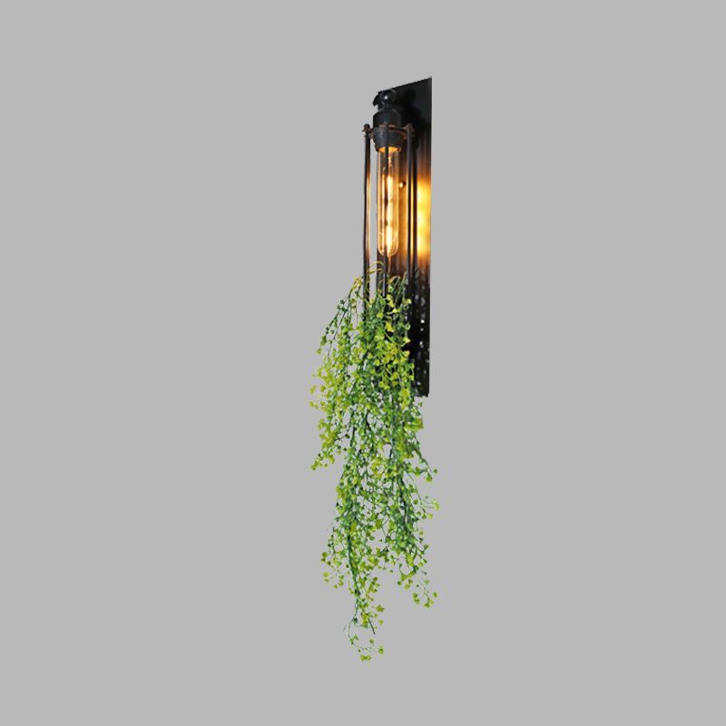 Tubular Cage Corridor Wall Lighting Farm Iron 1-Head Yellow and Green/White/Purple and White Wall Light Fixture with Artificial Flower