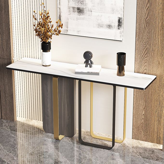 Glam Console Table Rectangle Stone Accent Table , 12 Inch Wide