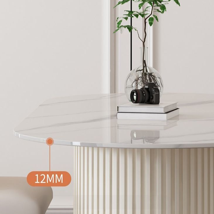 Contemporary Dining Table Stone Dining Table in White with Double Pedestal
