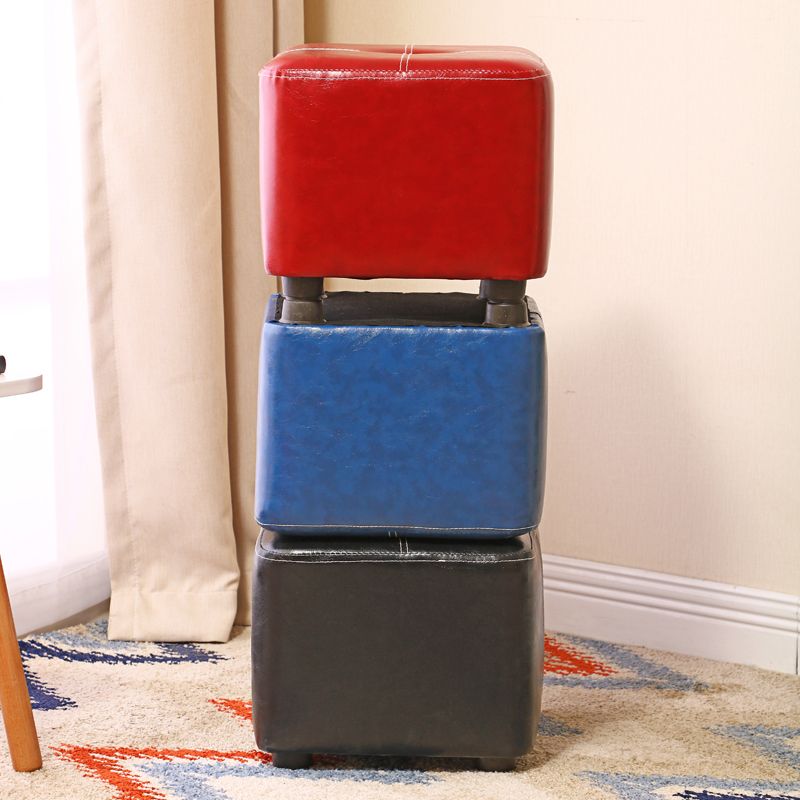 Contemporary Rectangle Shape Ottoman Faux Leather Standard with Tufted