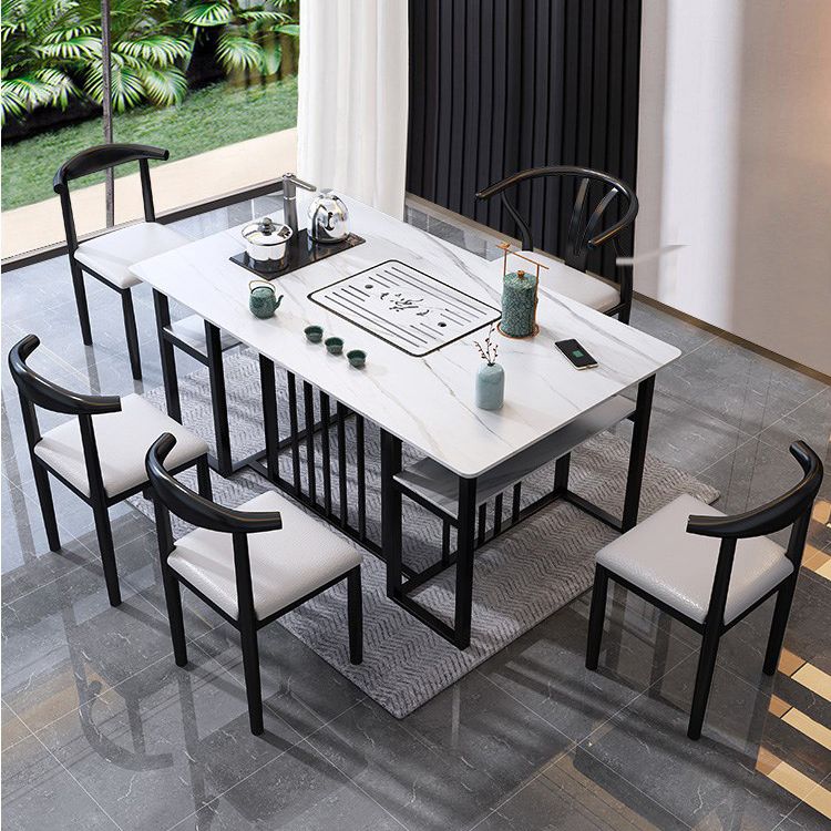 Slate and Metal Table Modern Minimalist Storage Rectangular Dining Table