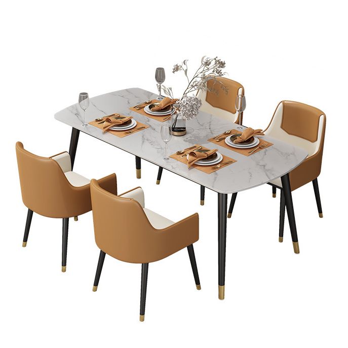 Sintered Stone Modern Style Dining Table White Rectangle Table with 4 Legs