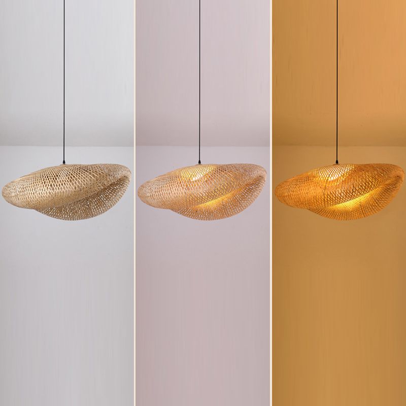 1-Light Pendant Lamp South-East Asia Style Hat Shape Bamboo Chandelier Kitchen Lamps