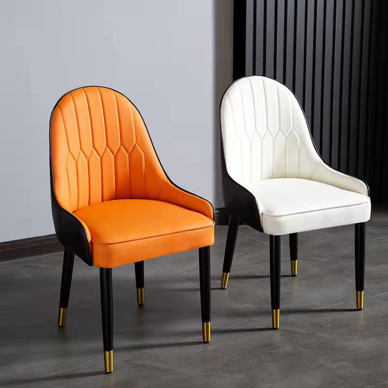 Glam Upholstered Dining Chairs Faux Leather Kitchen Dining Chair with Wood Legs
