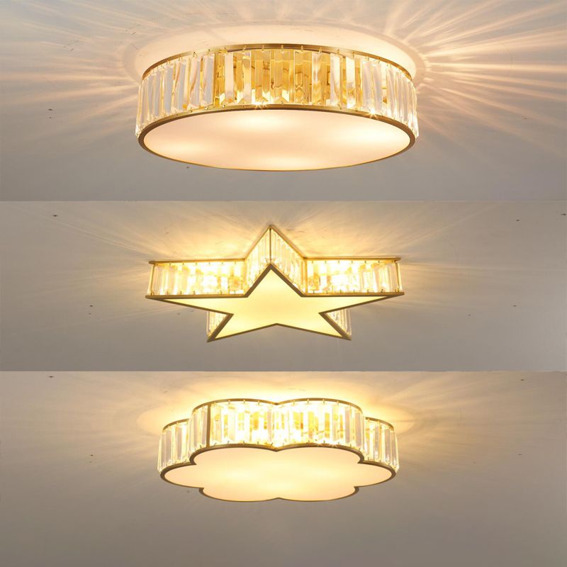 Gold Geometric LED Ceiling Light in Modern Singular Style Copper Indoor Flush Mount with Acrylic Shade