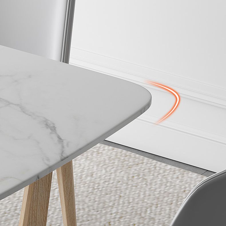 Contemporary Dining Table Set  with Solid Wood Table and PU Leather Chairs