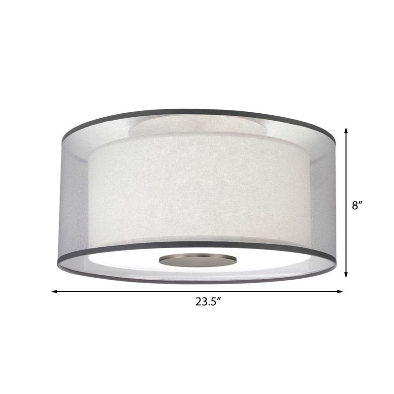 4 Lights Drum Flush Mount Lamp Classical White Fabric Ceiling Light Fixture, 16"/19.5”/23.5" Wide