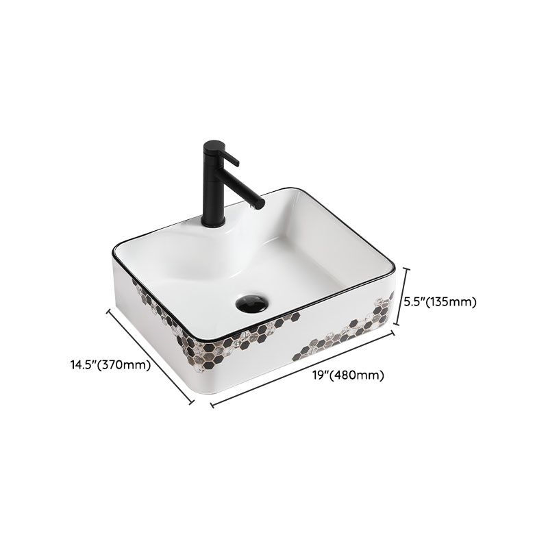 Modern Vessel Bathroom Sink Rectangular Porcelain with Pop-Up Drain Vessel Lavatory Sink