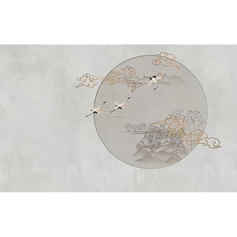 Full Sun and Bird Mural in Pastel Color Non-Woven Wall Covering for Home Decor, Custom-Printed